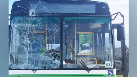 A broken windscreen of a GO GEORGE bus.